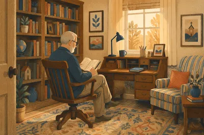 Retired Pastor Studying Scripture at Home