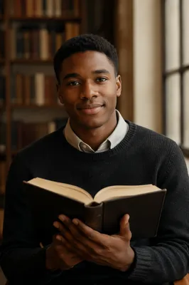 Hopeful Young Student Portrait in Library