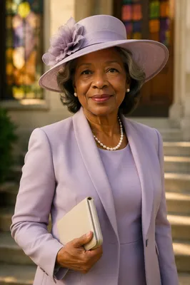 Elegant Senior Woman Outside Church Entrance