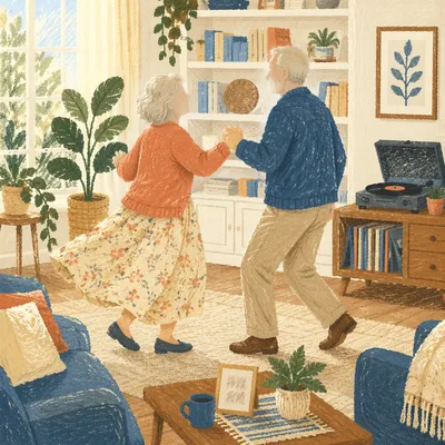 Joyful Senior Couple Dancing at Home
