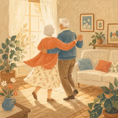 Joyful Senior Couple Dancing at Home