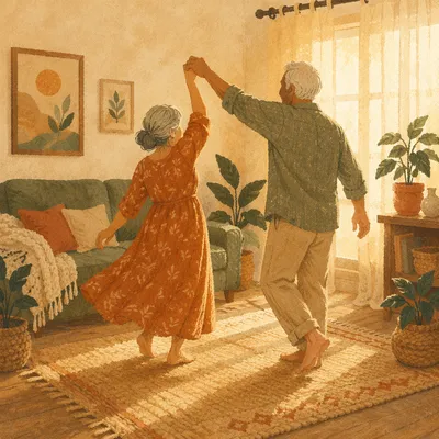 Joyful Senior Couple Dancing at Home