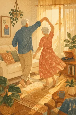 Joyful Senior Couple Dancing at Golden Hour