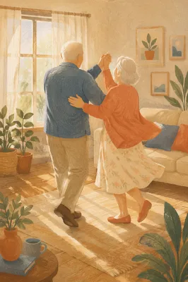Joyful Senior Couple Dancing at Home