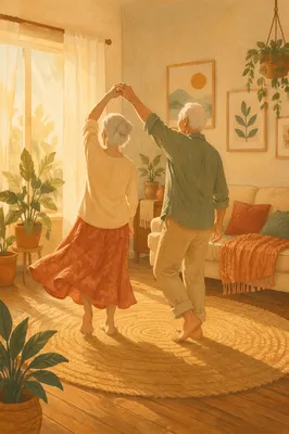 Joyful Senior Couple Dancing at Home
