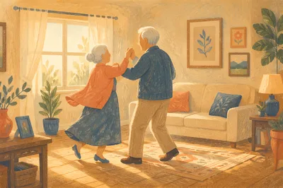 Joyful Senior Couple Dancing at Home