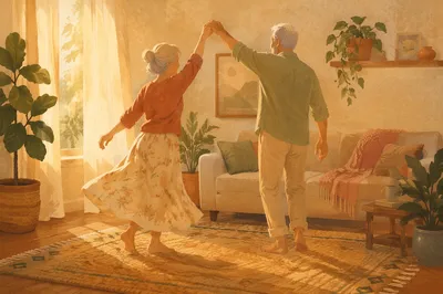Joyful Senior Couple Dancing at Home