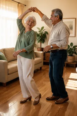 Joyful Senior Couple Dancing at Home