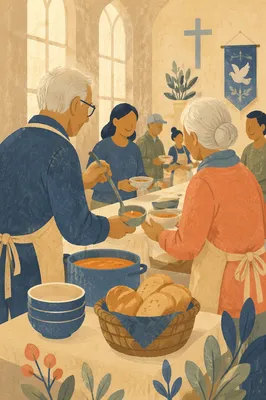 Senior Couple Serving Volunteers at Church