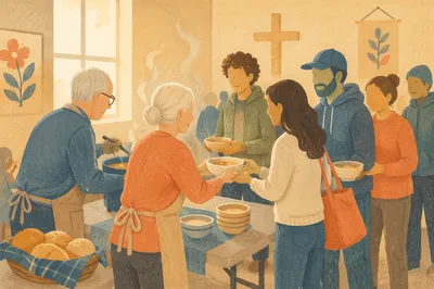 Senior Couple Serving Soup at Church