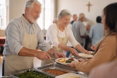 Senior Couple Serving Volunteers at Church