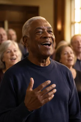 Joyful Senior Man Singing in Choir