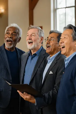 Joyful Senior Men's Choir Singing Together