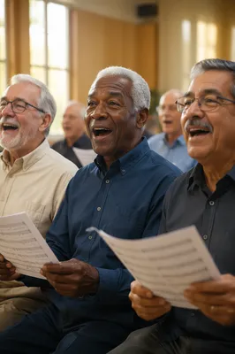 Joyful Senior Men Singing in Choir