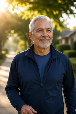 Senior Man Walking at Sunrise