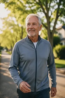 Senior Man Walking on Tree Lined Path