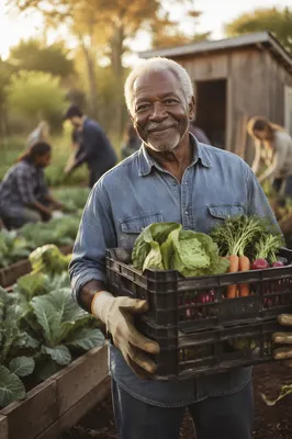 Senior Volunteer Holding Produce Crates