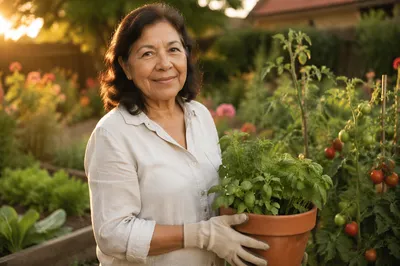 Senior Woman Gardening in Backyard Garden