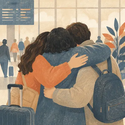 Sibling Reunion Hug at Airport Arrival