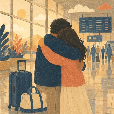 Sibling Reunion Hug at Airport Arrival