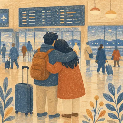 Siblings Reunion Hug at Airport Arrival