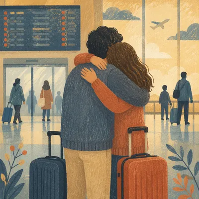 Sibling Reunion Hug at Airport Arrival