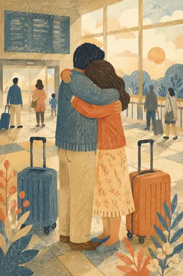 Sibling Reunion Hug at Airport Arrival