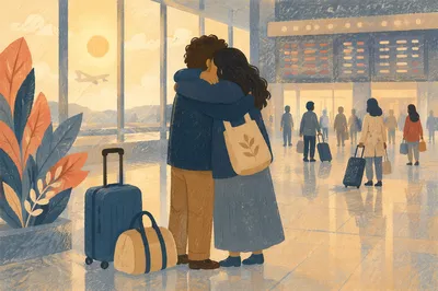 Sibling Reunion Hug at Airport Arrival