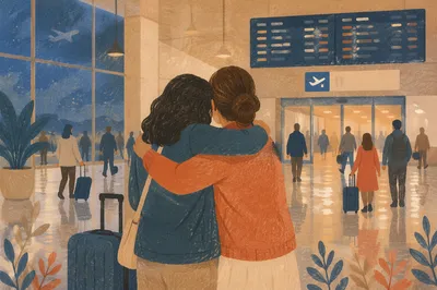 Sibling Reunion Hug at Airport Arrival