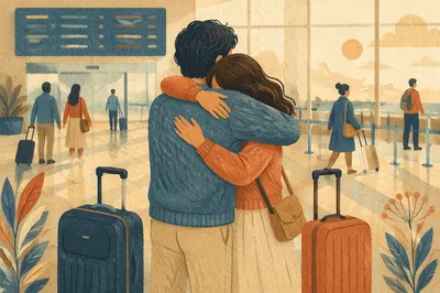 Siblings Reunion Hug at Airport Arrival