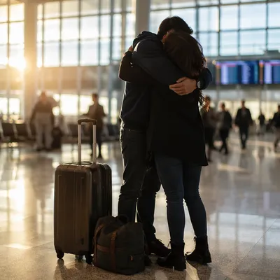 Sibling Reunion Hug at Airport Arrival