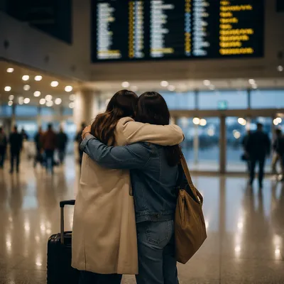 Sibling Reunion Hug at Airport Arrival