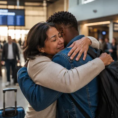 Emotional Siblings Reunion at Airport Terminal