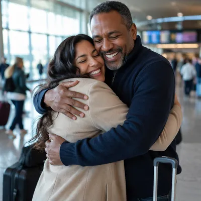 Emotional Sibling Reunion at Airport Terminal