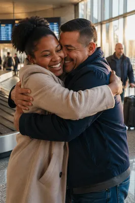 Emotional Siblings Hug at Airport Arrival