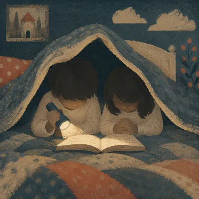 Siblings Praying Under Blanket Fort