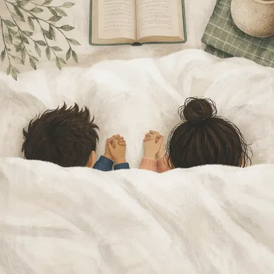 Siblings Praying Together at Bedtime