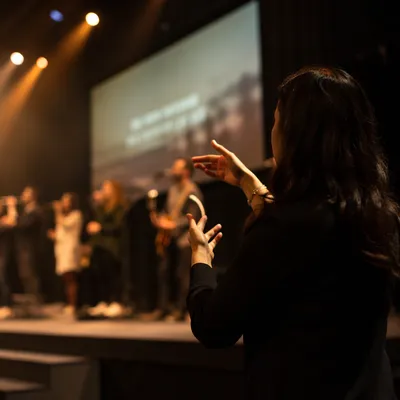 Sign Language Interpreter Beside Worship Stage