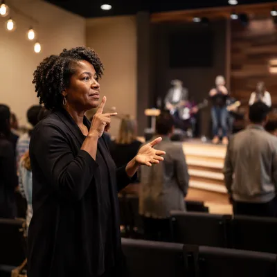 Sign Language Interpreter on Church Stage