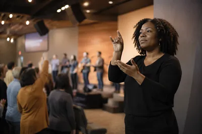 Sign Language Interpreter on Church Stage