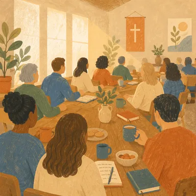Warm Single Adult Fellowship Around Table