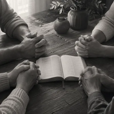 Adult Hands in Quiet Prayer Circle