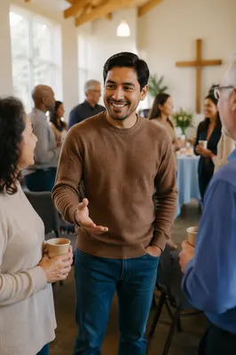 Young Man Greeting Fellowship Group Indoors