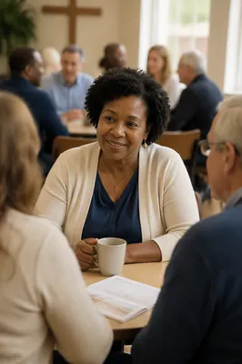 Woman at Community Meeting Table