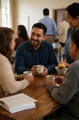Friendly Indoor Community Gathering Around Table