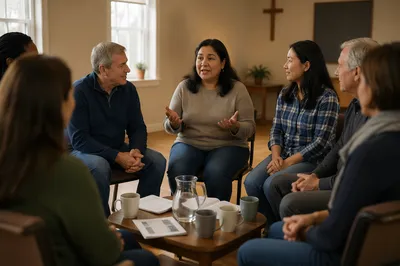 Adults Gathering in Church Meeting Room