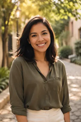 Smiling Young Woman in Urban Garden