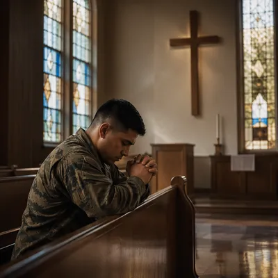 Soldier Kneeling in Prayer at Chapel Cross
