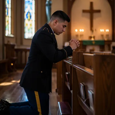 Soldier Kneeling in Prayer at Chapel Cross