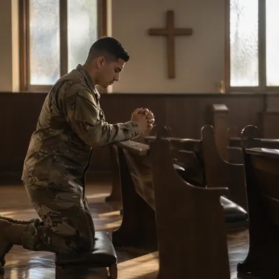 Soldier Kneeling in Prayer at Chapel Cross